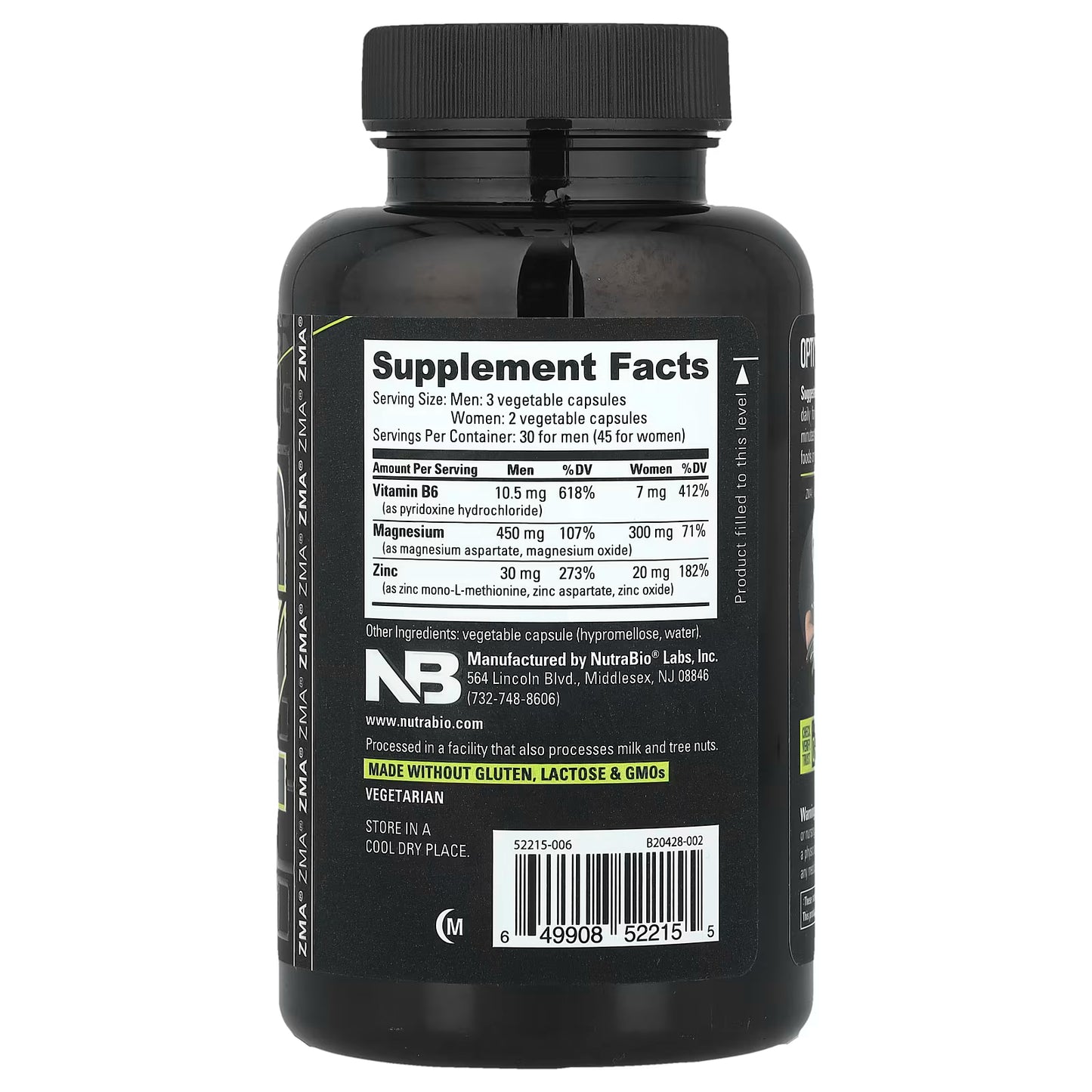 ZMA "Nutrabio" Anabolic mineral (90 capsulas)