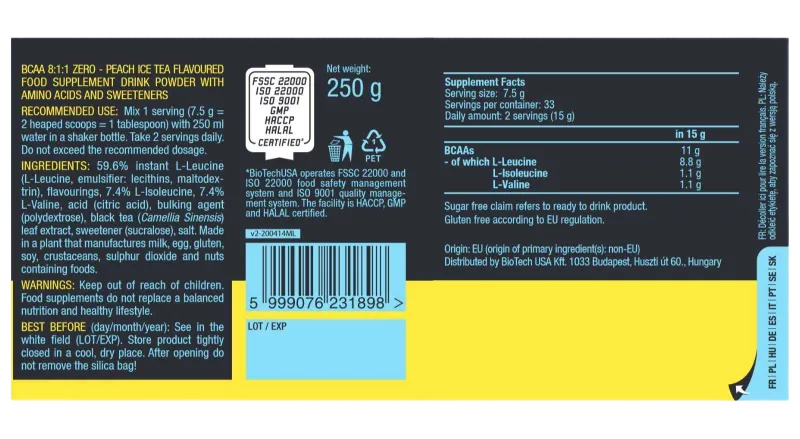 Bcaa 8.1.1 Zero BiotechUsa - 33 Servicios