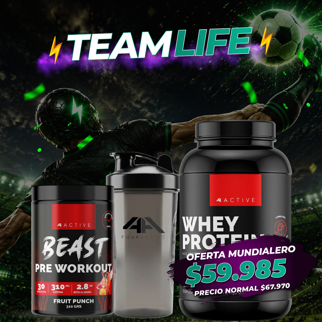 ¡Pack MODO MUNDIALERO! "4 Active" Proteina + Pre Entrenamiento + Shaker para resultados reales