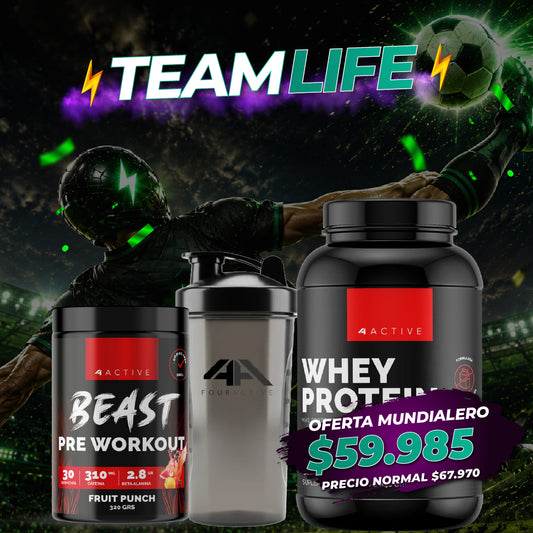 ¡Pack MODO MUNDIALERO! "4 Active" Proteina + Pre Entrenamiento + Shaker para resultados reales