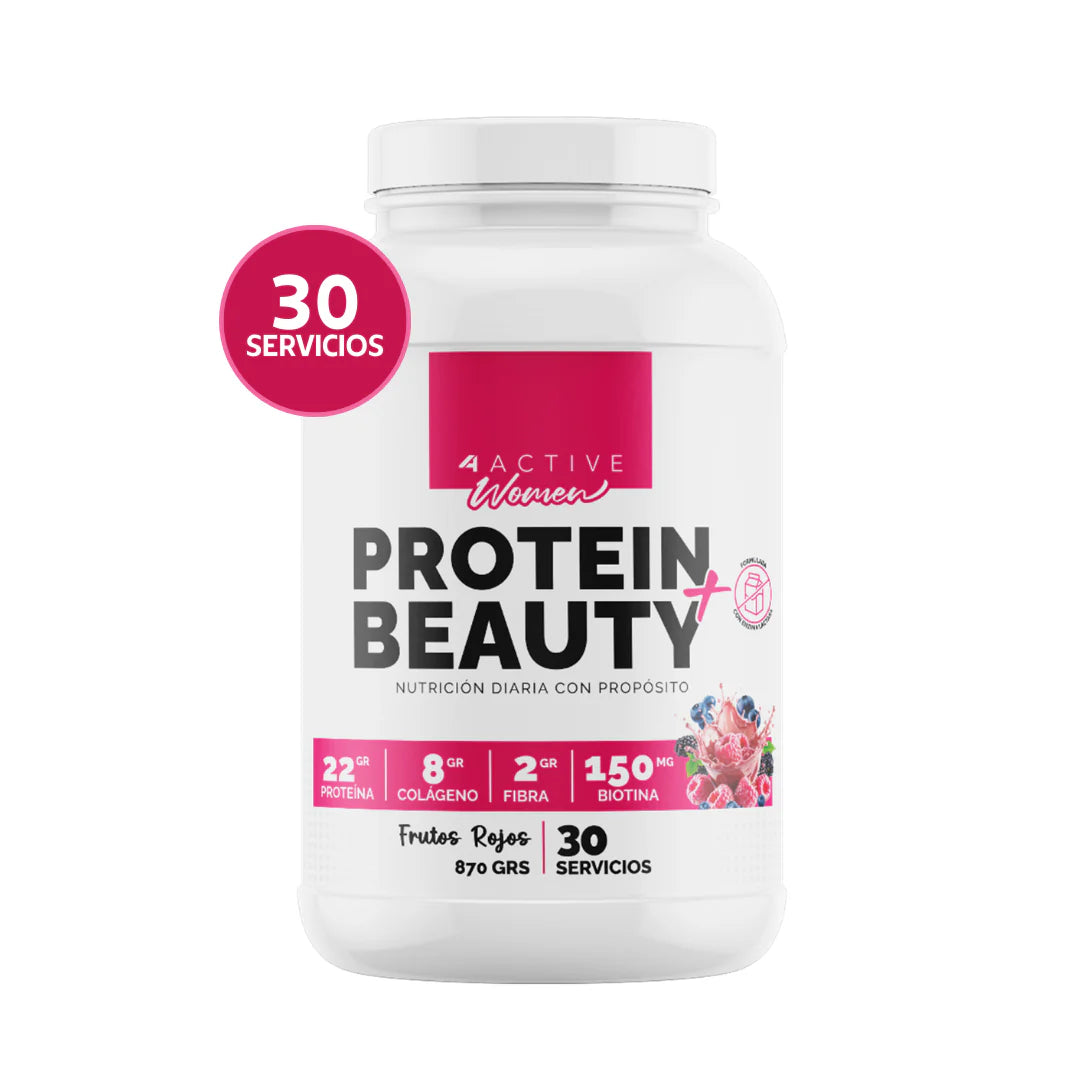 Whey Protein Beauty "4 Active" (30 Servicios) · 22g Proteína + 8g Colágeno + 2g Fibra + Biotina