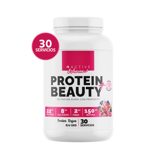 Whey Protein Beauty "4 Active" (30 Servicios) · 22g Proteína + 8g Colágeno + 2g Fibra + Biotina