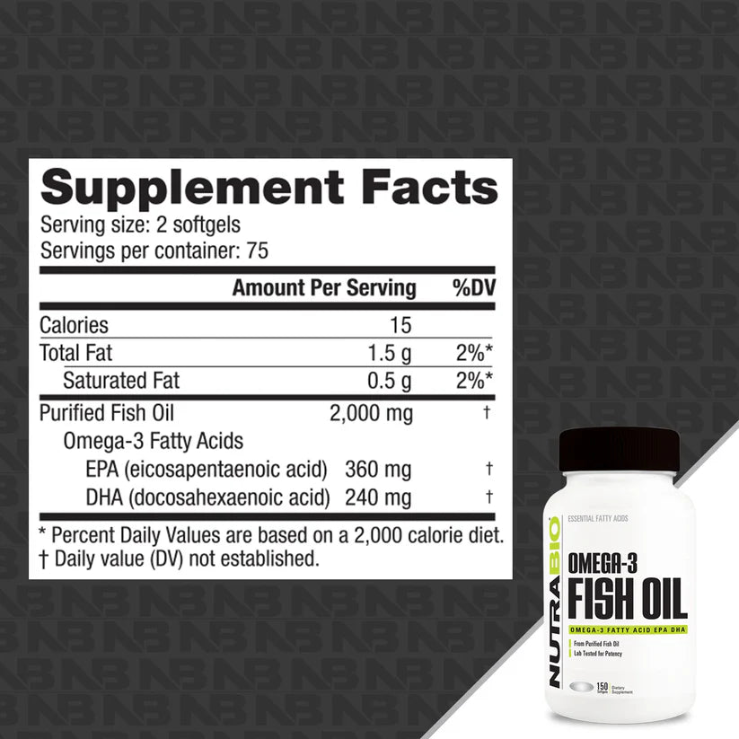 Omega 3 Fish Oil "Nutrabio"(150 Softgels)