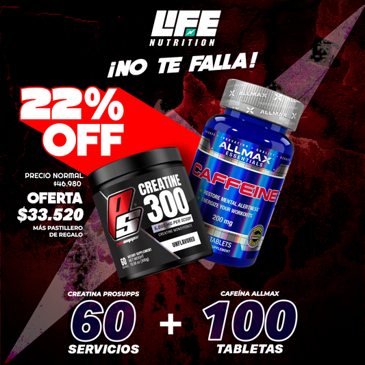 Creatina (60 servicios) + Caffeine (100 Tabletas)