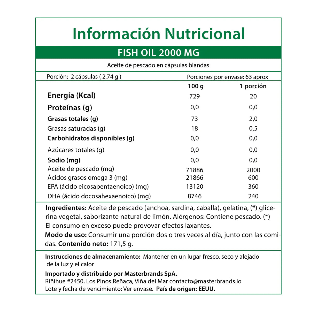 Omega 3 Fish Oil "2000 mg" (125 soft gel)