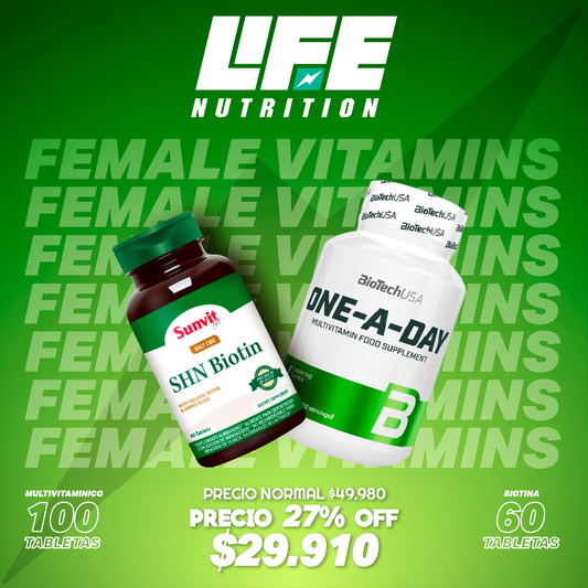 One a Day Multivitamin 100 dosis BiotechUsa + Biotina y Colageno Hidrolizado SHN Biotín (60 caps)